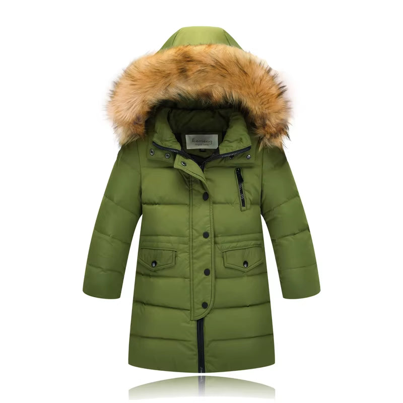 2021 Fashion Children Duck down Jacket Natural Fur Collar Long Thick Winter Jacket Girls Child Coat Outwear Warm for Cold Winter