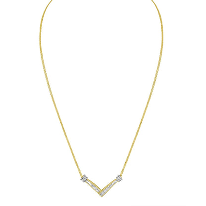 14K Yellow and White Gold 1/4 Cttw Princess Cut Diamond Channel-Set “V” Shape 18" Pendant Necklace (H-I Color, SI2-I1 Clarity)