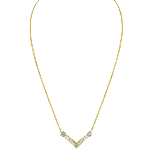 14K Yellow and White Gold 1/4 Cttw Princess Cut Diamond Channel-Set “V” Shape 18" Pendant Necklace (H-I Color, SI2-I1 Clarity)