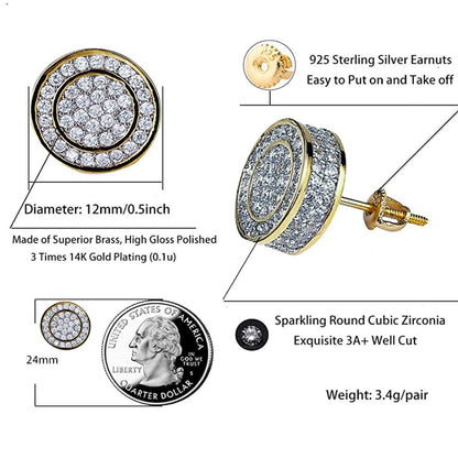 925 Sterling Silver  CZ Hypoallergenic Round Earrings