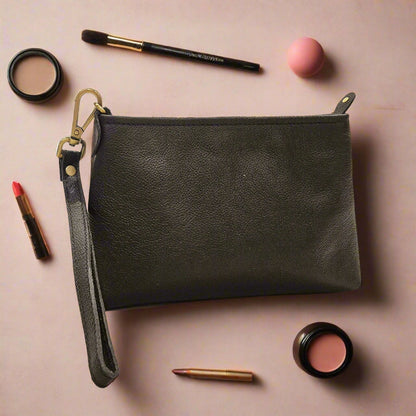 Leather Makeup Pouch, Black