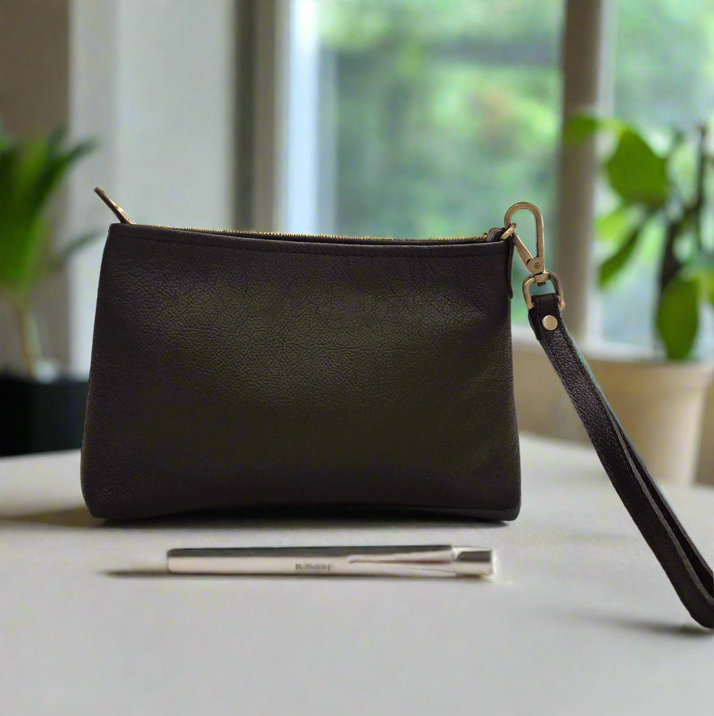 Leather Makeup Pouch, Black