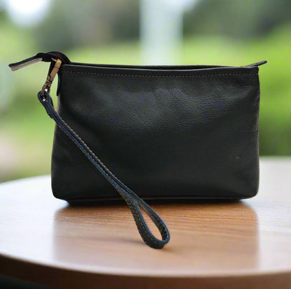 Leather Makeup Pouch, Black