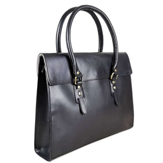 The Signature 17" Leather Laptop Bag, Black Flap