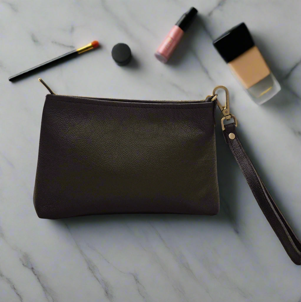 Leather Makeup Pouch, Black