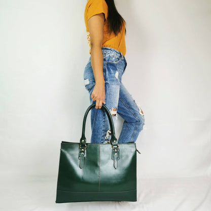 The Signature 17" Leather Laptop Bag, Bottle Green