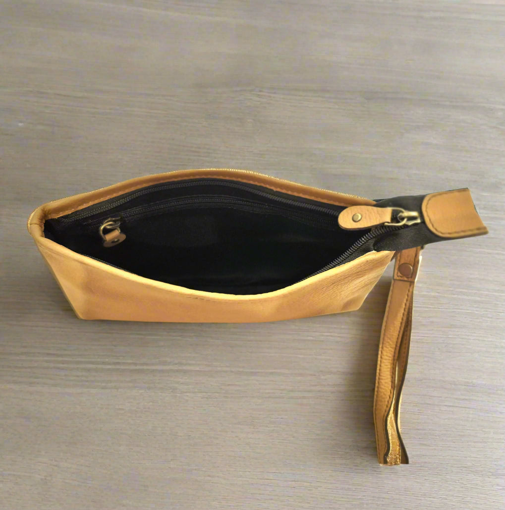 Leather Makeup Pouch, Beige