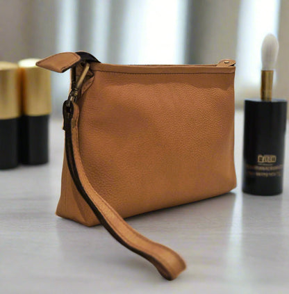 Leather Makeup Pouch, Beige