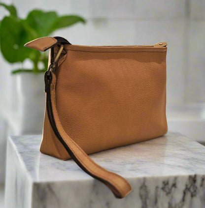 Leather Makeup Pouch, Tan