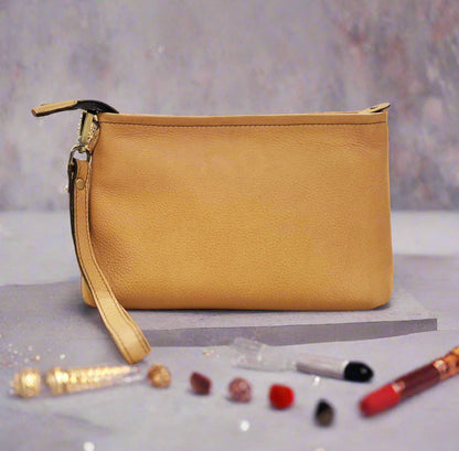 Leather Makeup Pouch, Beige