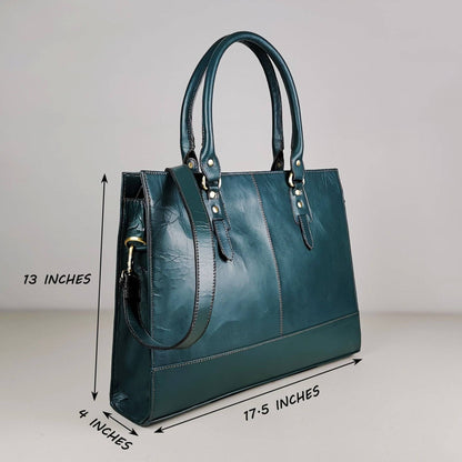 The Signature 17" Leather Laptop Bag, Bottle Green