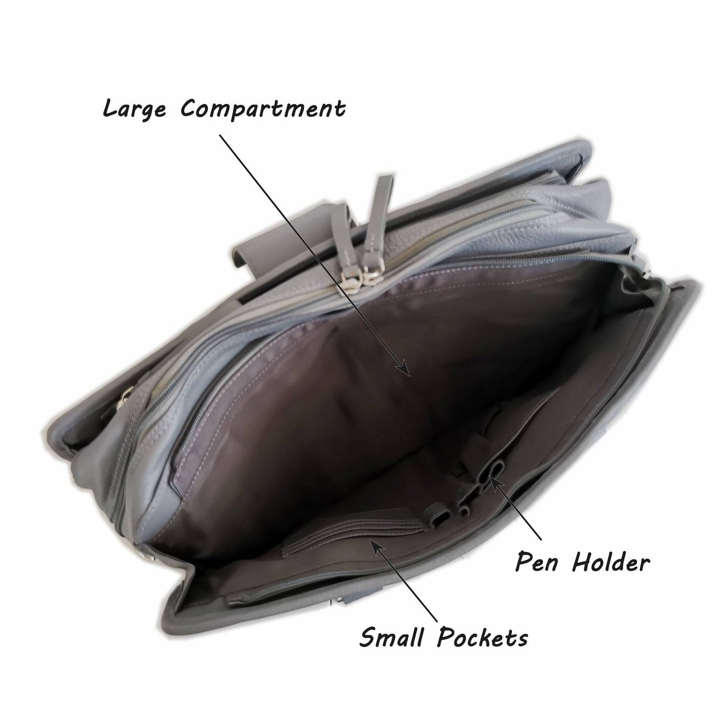 Leather Briefcase, Grey