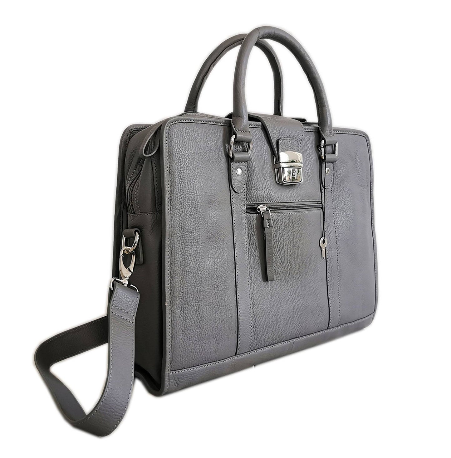 Leather Briefcase, Grey