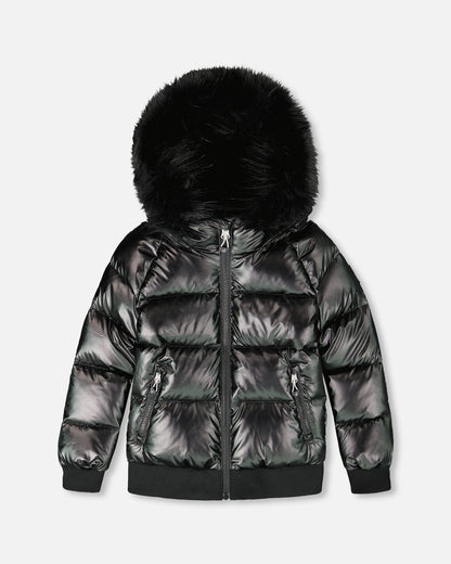 Black Quilted Bomber-Style Winter Coat