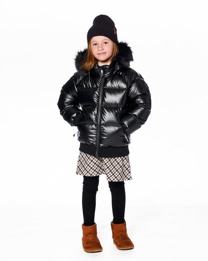 Black Quilted Bomber-Style Winter Coat