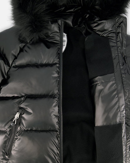 Black Quilted Bomber-Style Winter Coat