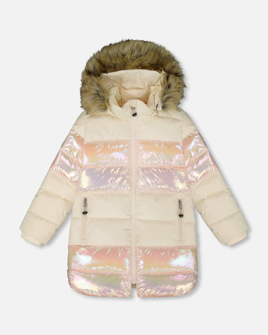 Long Metallic Puffy Winter Coat White