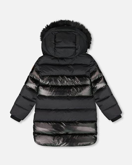 Long Metallic Puffy Coat Black