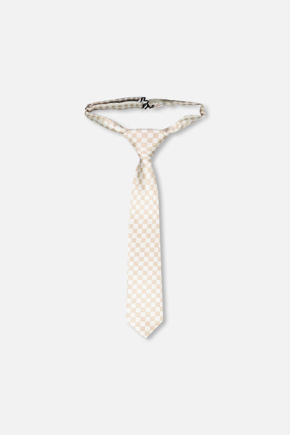 Neck Tie White And Sand Check-0