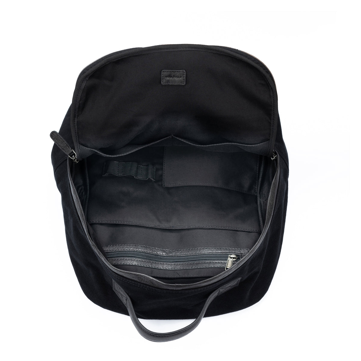 K0023AB | Canvas/Vera Leather Notebook Backpack, full grain, flyaway - Black Color. Nickel Antique accessories, Zipper closure. Dimensions: 29 x 40 x15 cm. Packaging: Tnt bag