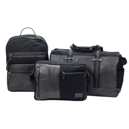 K0024AB | Canvas/Vera Leather Travel Duffle Bag, full-grain, ruffled - Black Color. Nickel Antique Accessories, Zipper Closure. Dimensions: 48 x 31 x 22 cm - Packaging: Tnt bag