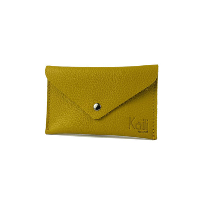 K0040RB | Made in Italy flap pouch in genuine full-grain leather, dollar grain - Yellow color - Size: 13 x 8 x 0.5 cm - Package: Hard bottom/cover Gift Box