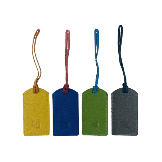 K0041EOB | Two-tone Made in Italy luggage tag made of genuine full grain leather, dollar grain - Green/Blue color - Size: 6.5 x 12 cm - Package: Rigid bottom/cover Gift Box