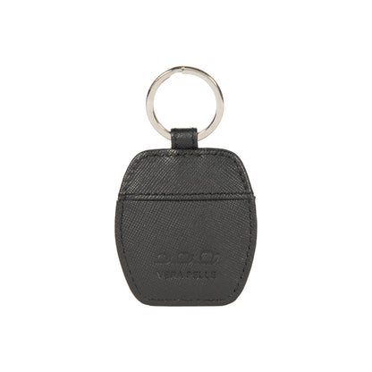 K10854AB | Saffiano Vera Pelle keychain. Black color. Polished Nickel key ring. Total dimensions: 5.5 x 9.5 x 0.5 cm. Packaging: hard bottom/cover Gift Box