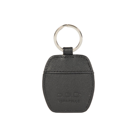 K10854AB | Saffiano Vera Pelle keychain. Black color. Polished Nickel key ring. Total dimensions: 5.5 x 9.5 x 0.5 cm. Packaging: hard bottom/cover Gift Box