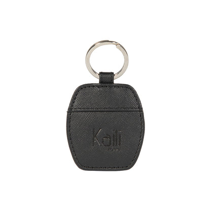 K10854AB | Saffiano Vera Pelle keychain. Black color. Polished Nickel key ring. Total dimensions: 5.5 x 9.5 x 0.5 cm. Packaging: hard bottom/cover Gift Box