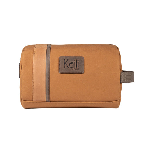 K2005UB | Beauty Case in Canvas 100% Cotton/Full Grain Leather, Naked. Leather color. Side handle. Zipper closure. Dimensions: 25 x 15 x 17 cm. Packaging: Tnt bag