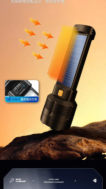 Strong solar flashlight super bright outdoor explosive long endurance with charging portable handheld 100,000 lumns light-3