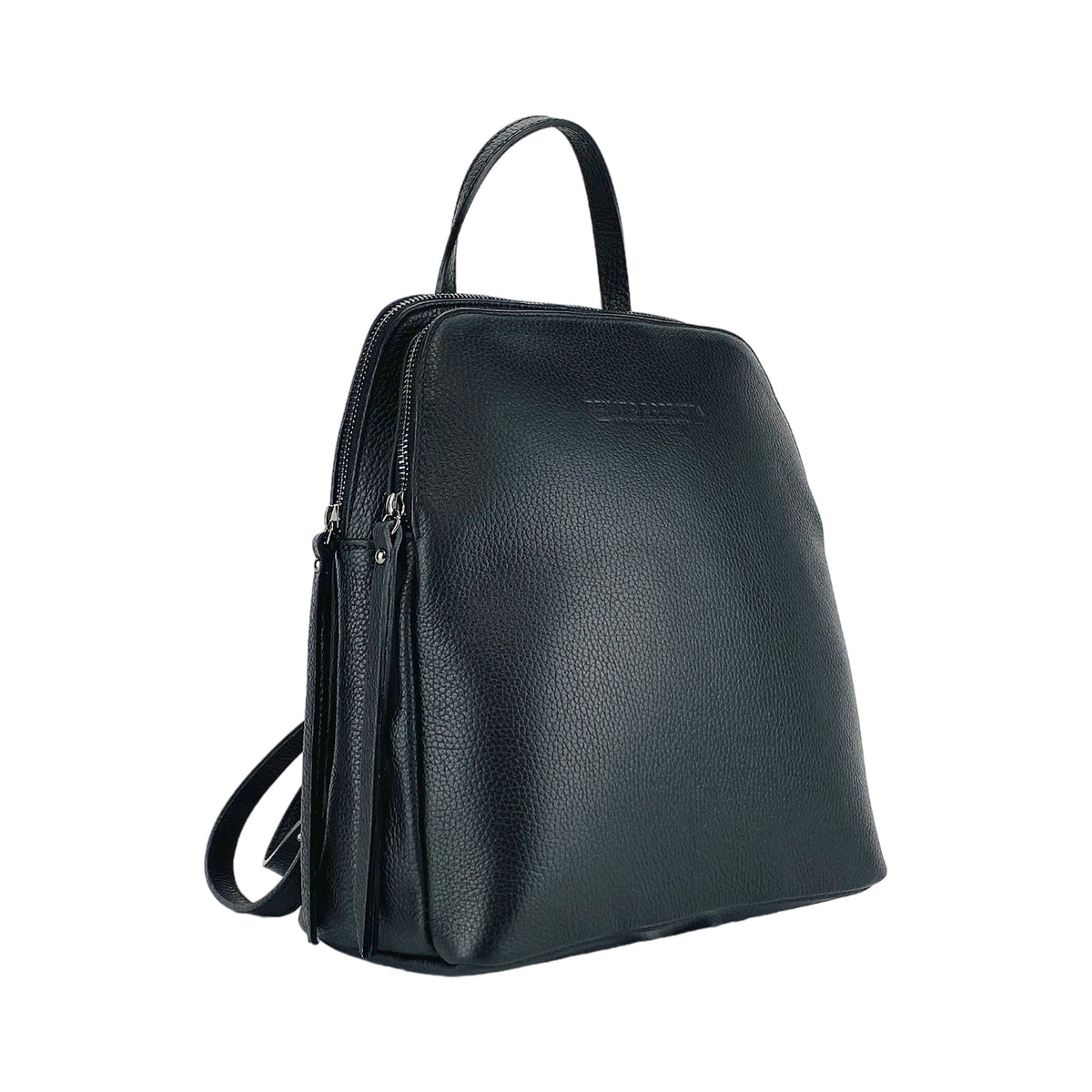 RB1018A | Women's Backpack Double compartment in Genuine Leather Made in Italy with adjustable shoulder straps. Gunmetal metal hardware - Black color - Dimensions: cm 26 x 30 x 14.5