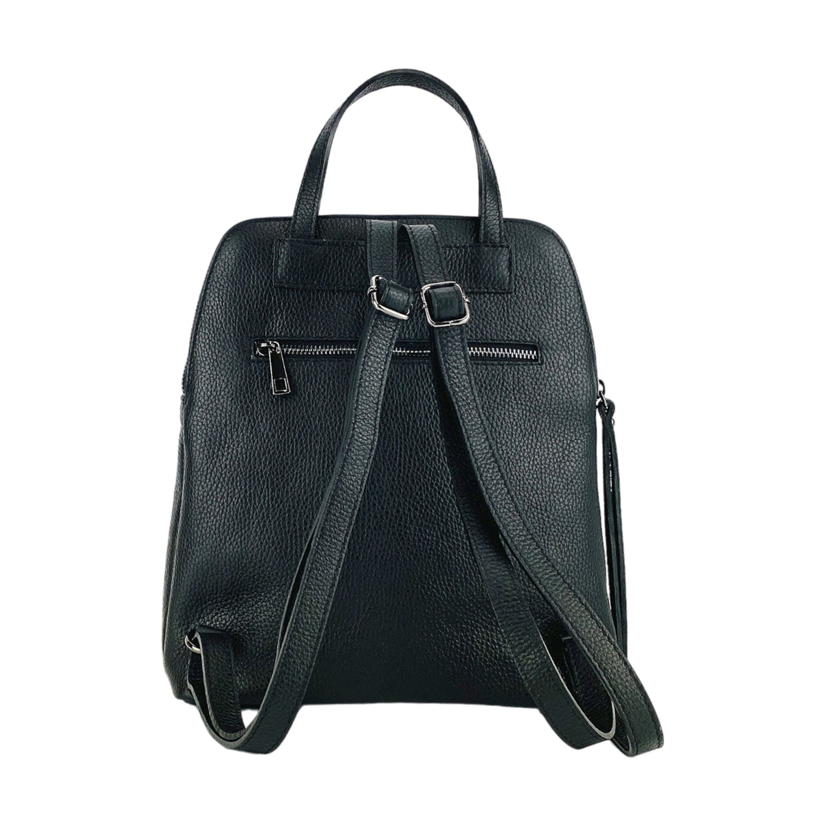 RB1018A | Women's Backpack Double compartment in Genuine Leather Made in Italy with adjustable shoulder straps. Gunmetal metal hardware - Black color - Dimensions: cm 26 x 30 x 14.5