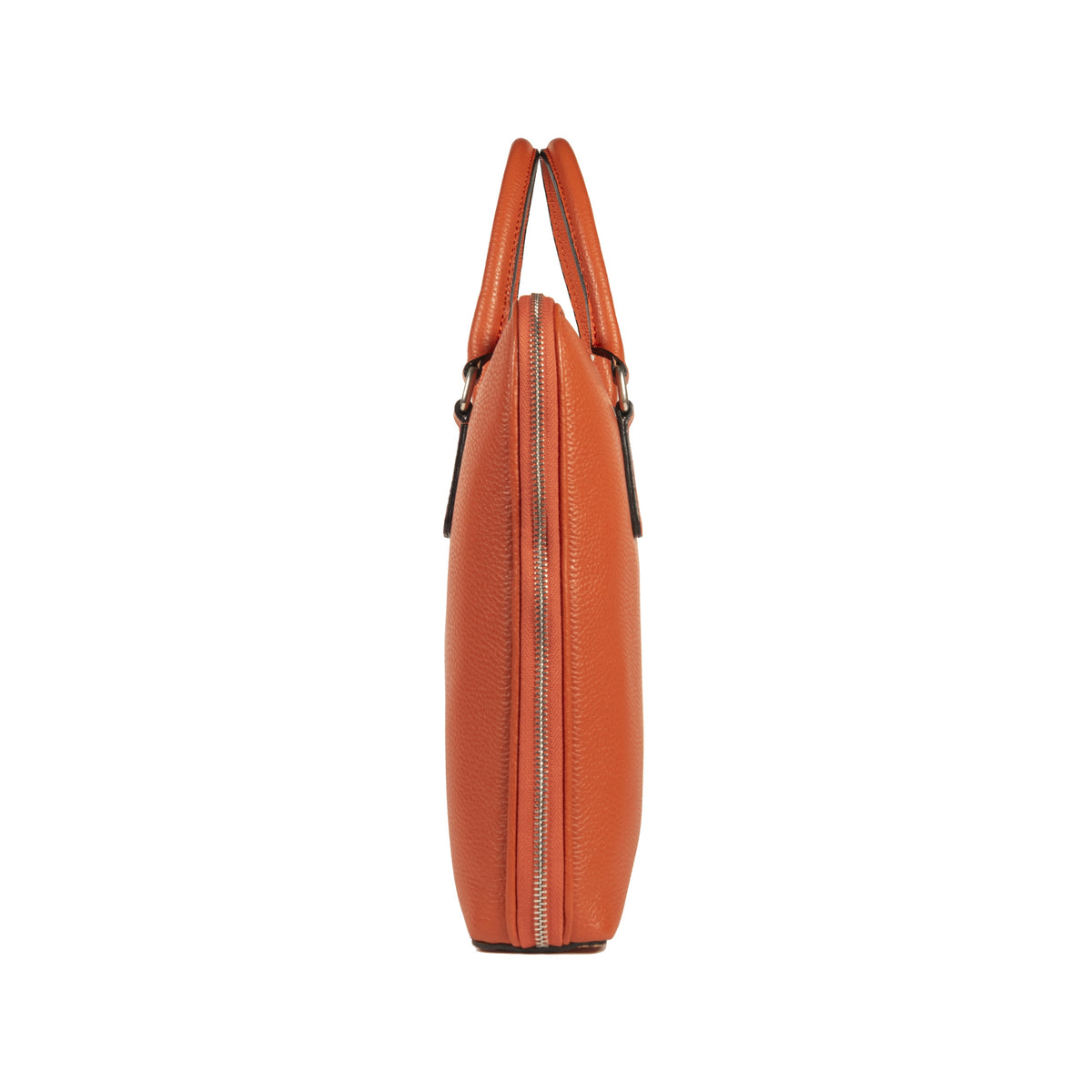RB1019L | Made in Italy Genuine Leather Unisex Business Briefcase with removable shoulder strap. Polished Nickel metal snap hook attachments - Orange color - Dimensions: 37 x 29 x 6.5 cm.