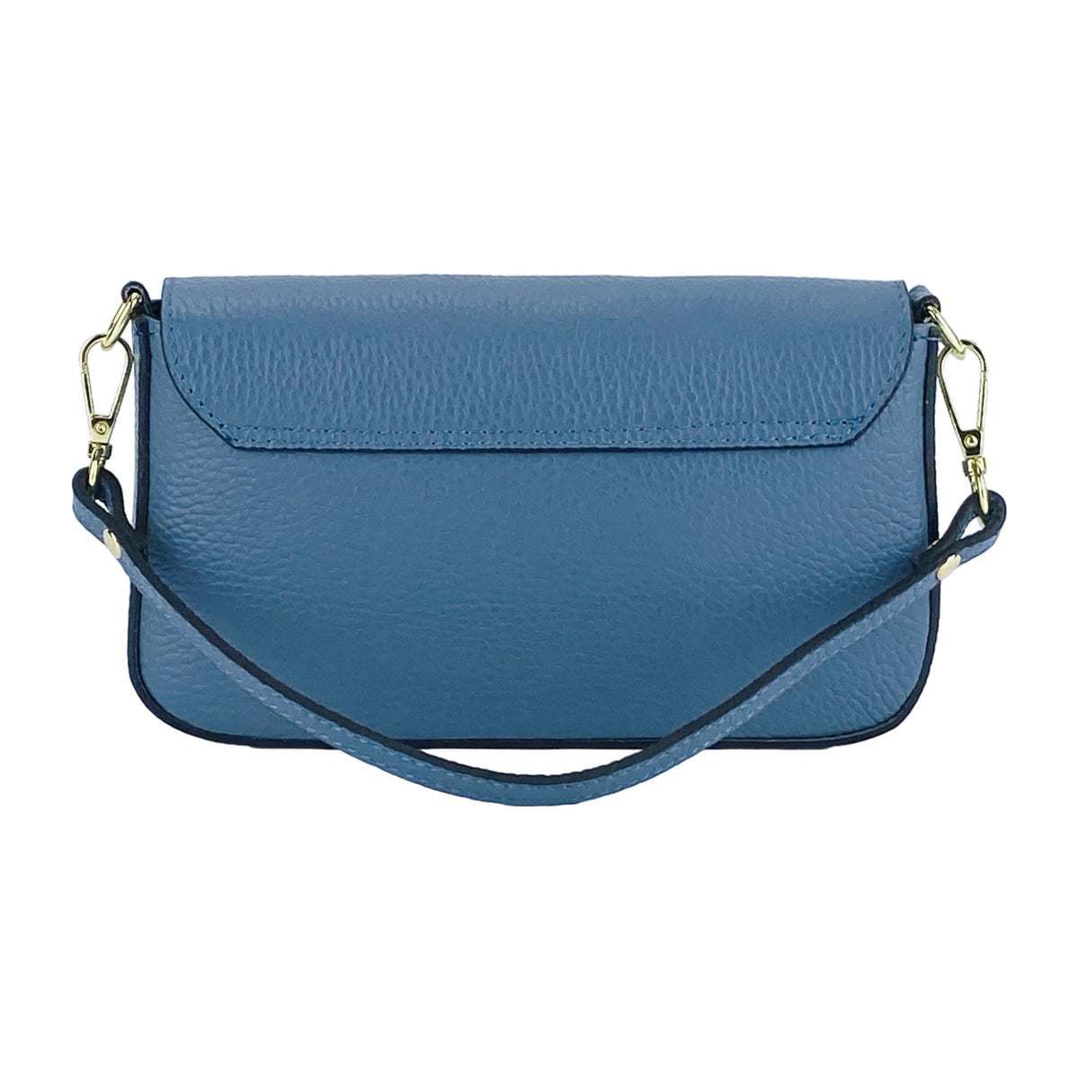 RB1023P | Small Shoulder Bag with Removable Chain Strap in Genuine Leather Made in Italy. Flap Closure. Shiny Gold metal hardware - Avio color - Dimensions: 22 x 12 x 3 cm.