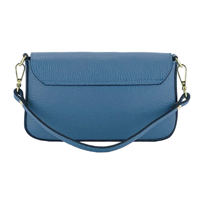 RB1023P | Small Shoulder Bag with Removable Chain Strap in Genuine Leather Made in Italy. Flap Closure. Shiny Gold metal hardware - Avio color - Dimensions: 22 x 12 x 3 cm.