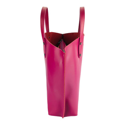 RB1024BE | Women's Genuine Leather Hand Bag Made in Italy with removable shoulder strap. Large removable internal bag. Polished Gunmetal Accessories - Color Fuxia - Dimensions: cm 48x31x11