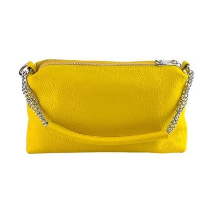 RB1025R | Women's Hand Bag with double zipper in Genuine Leather Made in Italy. Adjustable leather shoulder strap. Polished Nickel hardware - Yellow color - Dimensions: 26 x 14 x 9 cm.