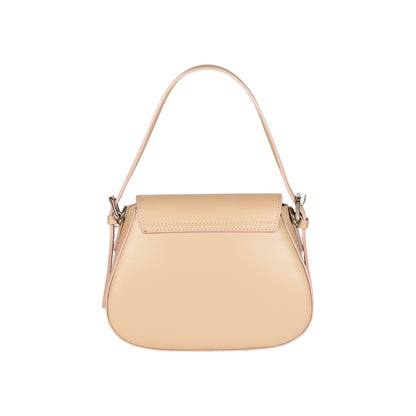 RB1030AL | EMMA Women's Shoulder Bag with flap in Genuine Leather Made in Italy. Shiny Silver metal hardware - Beige color - Dimensions: 24 x 18 x 9 cm + 14.5 (Handle light)