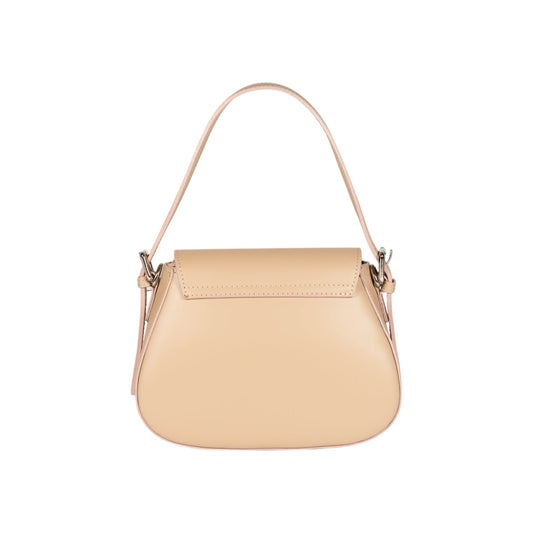 RB1030AL | EMMA Women's Shoulder Bag with flap in Genuine Leather Made in Italy. Shiny Silver metal hardware - Beige color - Dimensions: 24 x 18 x 9 cm + 14.5 (Handle light)