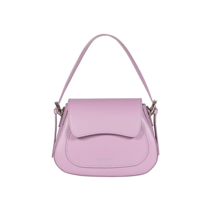 RB1030CI | EMMA Women's Shoulder Bag with flap in Genuine Leather Made in Italy. Shiny Silver metal hardware - Lilac color - Dimensions: cm 24 x 18 x 9 + 14.5 (Handle light)