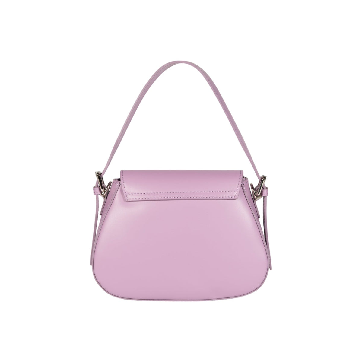 RB1030CI | EMMA Women's Shoulder Bag with flap in Genuine Leather Made in Italy. Shiny Silver metal hardware - Lilac color - Dimensions: cm 24 x 18 x 9 + 14.5 (Handle light)