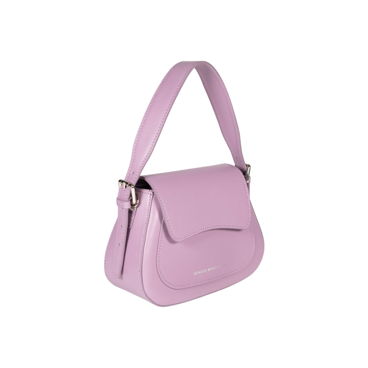 RB1030CI | EMMA Women's Shoulder Bag with flap in Genuine Leather Made in Italy. Shiny Silver metal hardware - Lilac color - Dimensions: cm 24 x 18 x 9 + 14.5 (Handle light)