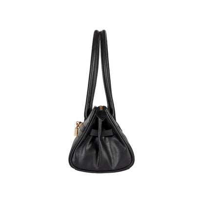 RB1033A | ARIANNA Women's Shoulder Bag in Soft Genuine Sauvage Leather Made in Italy. Matte Gold Metal Accessories. Color: Black. Dimensions: 34 x 15 x 16 + 20 cm (handle drop)