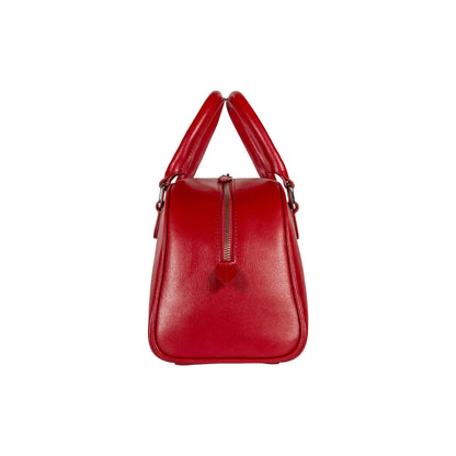 RB1034V | VIRGINIA Women's Bowling Bag in Genuine Saffiano Leather Made in Italy. Polished Silver Metal Hardware. Color: Red. Dimensions: 35 x 19 x 14.5 + 12 cm (handle drop)