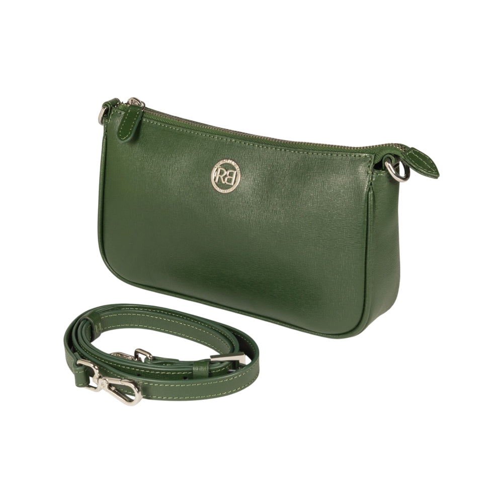 RB1037E | GRETA Women's Shoulder Bag in Genuine Saffiano Leather Made in Italy. Color: Green