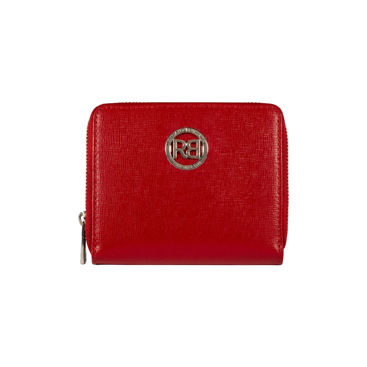 RB1086V | Women's Zip Around Wallet Made in Italy in Genuine Saffiano Leather. Polished Silver Metal Hardware. Color: Red. Dimensions (closed): 10 x 12 x 2 cm