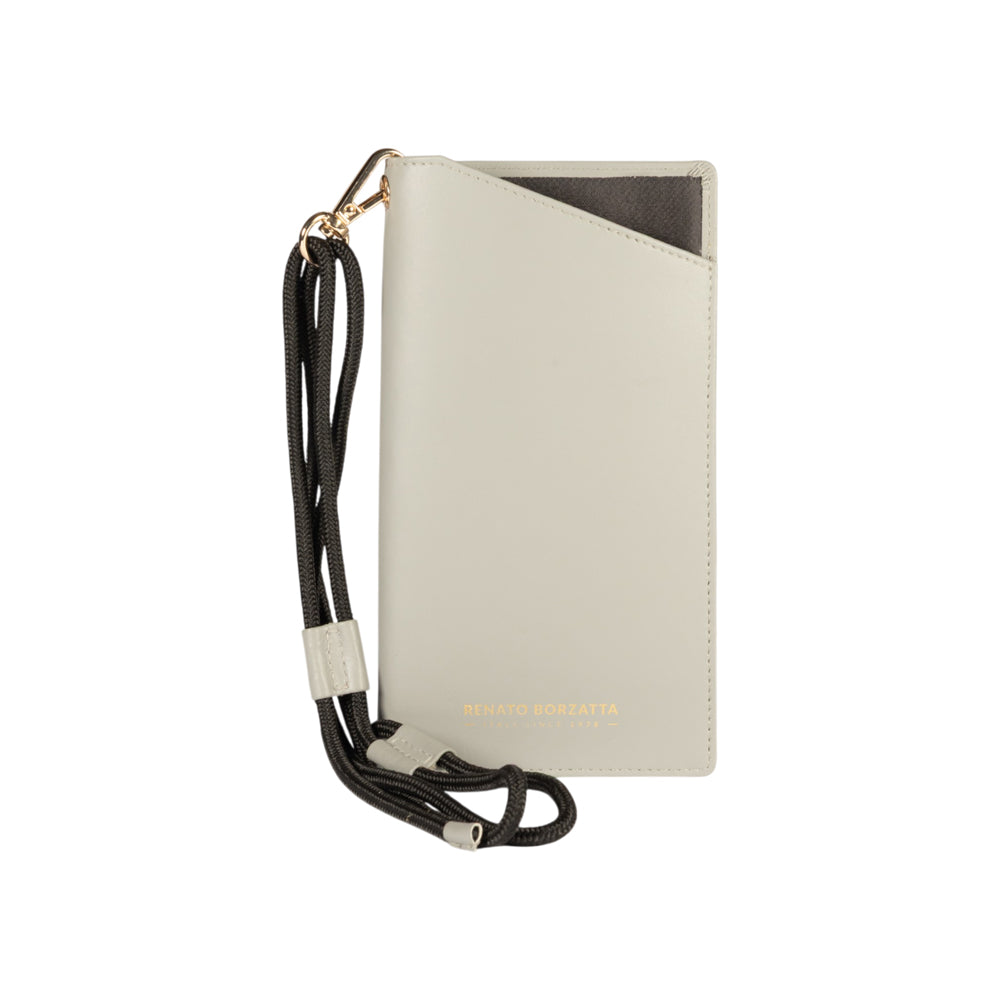 RB1087F | Glasses/Smartphone Case with Shoulder Strap Made in Italy in Genuine Smooth Matte Leather. Color: Gray