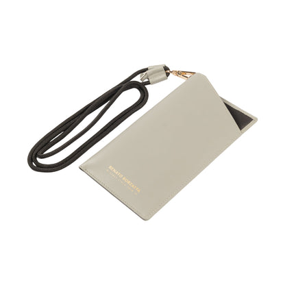 RB1087F | Glasses/Smartphone Case with Shoulder Strap Made in Italy in Genuine Smooth Matte Leather. Color: Gray